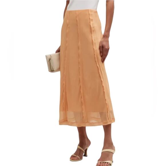 *NWOT Vince Sheer Crinkle Lettuce-Edge Midi Skirt Orange– Sz S/P - Picture 1 of 7
